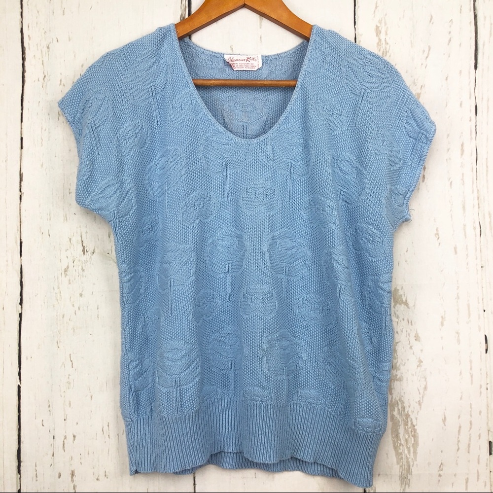 80’s Vintage Rose Knit Short Sleeve Sweater Top